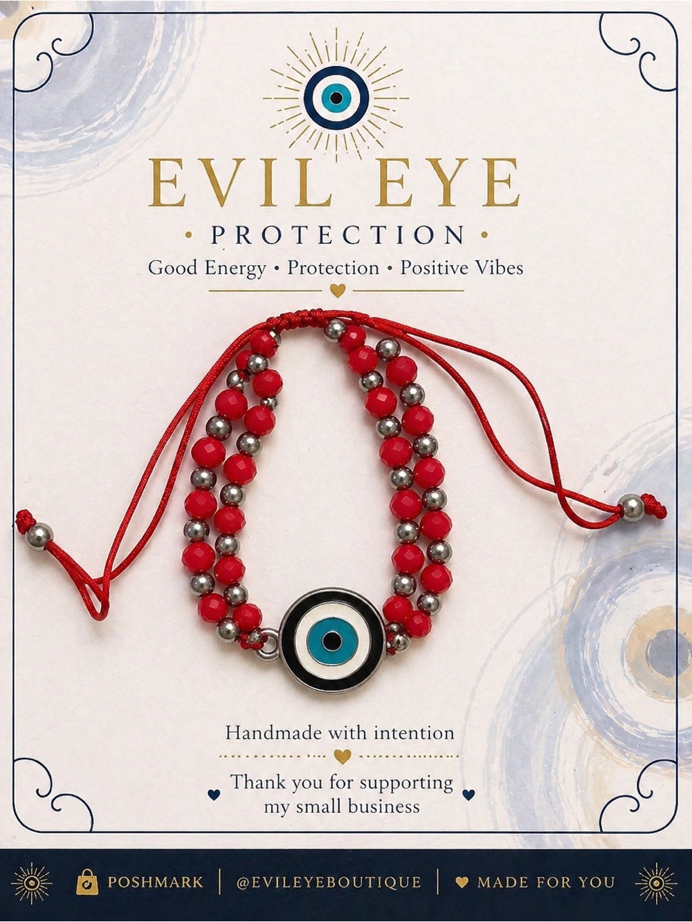 Evil Eye Protection Red Beaded Bracelet with Blue Eye Charm